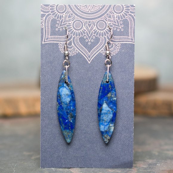 Lapis Lazuli Oval Dangle Earrings – A - Picture 1 of 1